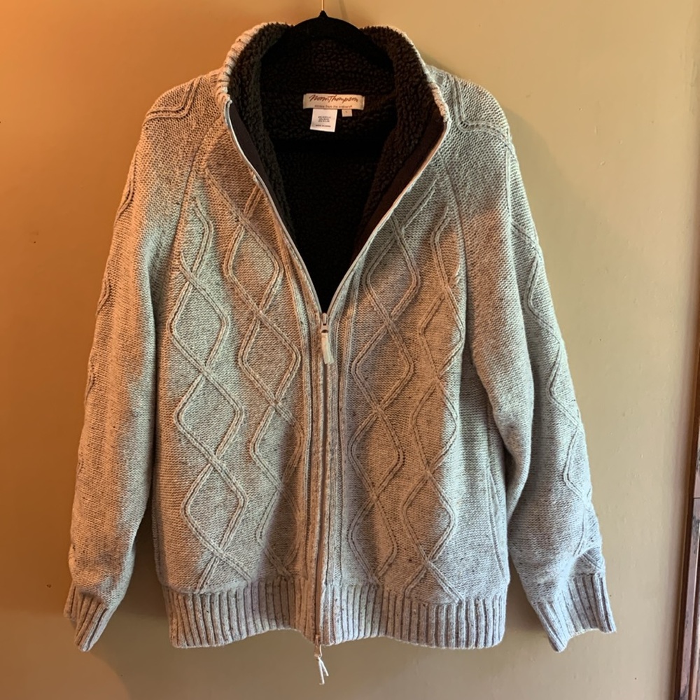 Vintage Norm Thompson Cable Knit Full Zipper Sweater Jacket Size Large